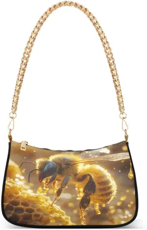 ALAZA Bee Honey Fantasy Chian Shoulder Bag Handbags Tote Mini Clutch Purse Hobo Bag with Zipper Closure for Women