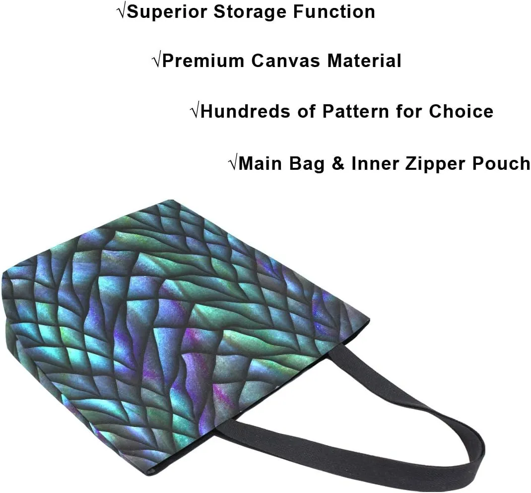 ALAZA Dragon Scales Canvas Tote Bag Top Handle Purses Large Totes Reusable Handbags Cotton Shoulder Bags for Women Travel Work Shopping Grocery