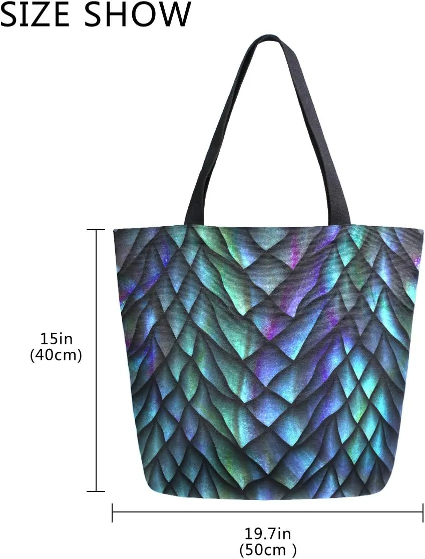 ALAZA Dragon Scales Canvas Tote Bag Top Handle Purses Large Totes Reusable Handbags Cotton Shoulder Bags for Women Travel Work Shopping Grocery
