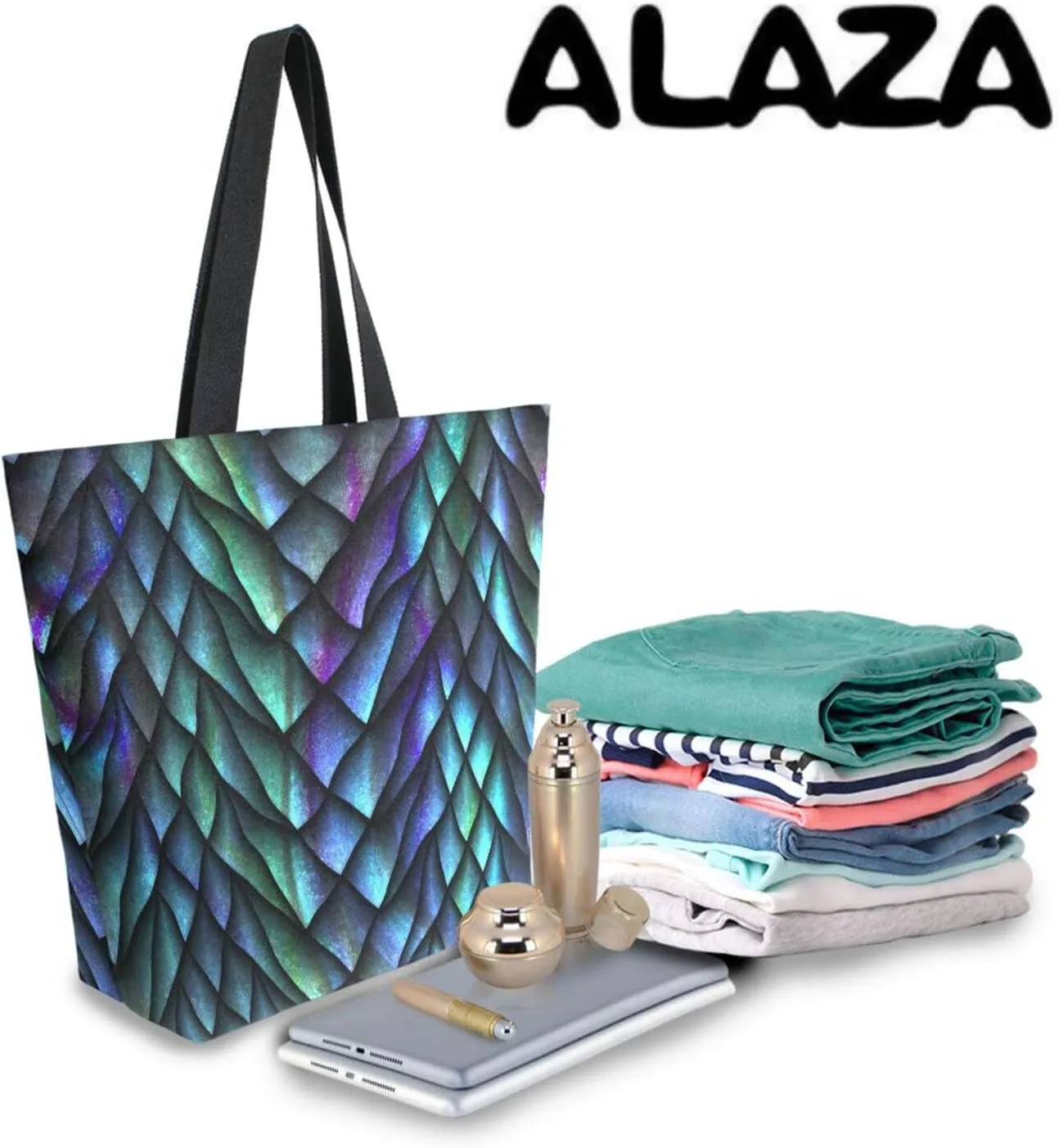 ALAZA Dragon Scales Canvas Tote Bag Top Handle Purses Large Totes Reusable Handbags Cotton Shoulder Bags for Women Travel Work Shopping Grocery