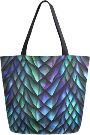 ALAZA Dragon Scales Canvas Tote Bag Top Handle Purses Large Totes Reusable Handbags Cotton Shoulder Bags for Women Travel Work Shopping Grocery