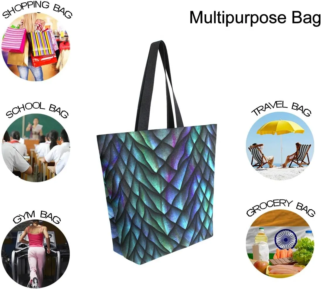 ALAZA Dragon Scales Canvas Tote Bag Top Handle Purses Large Totes Reusable Handbags Cotton Shoulder Bags for Women Travel Work Shopping Grocery