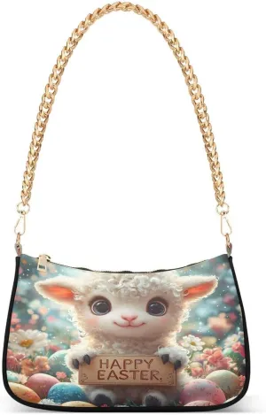 ALAZA Easter Egg Sheep Flower Chian Shoulder Bag Handbags Tote Mini Clutch Purse Hobo Bag with Zipper Closure for Women