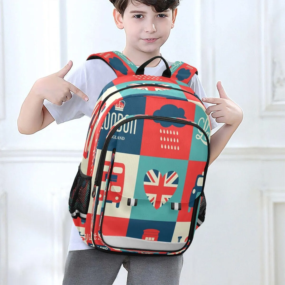 ALAZA London Symbols British Flag Union Jack Cartoon Backpack College Middle High School Bag Laptop Bag Casual Dayback Travel Business 17 inch