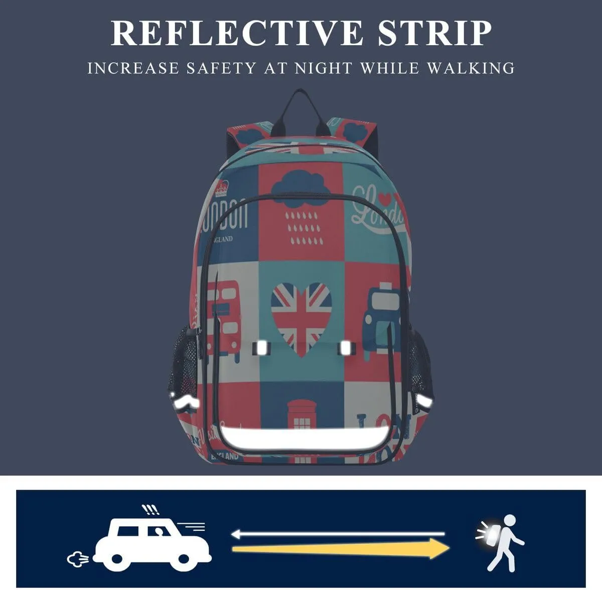 ALAZA London Symbols British Flag Union Jack Cartoon Backpack College Middle High School Bag Laptop Bag Casual Dayback Travel Business 17 inch