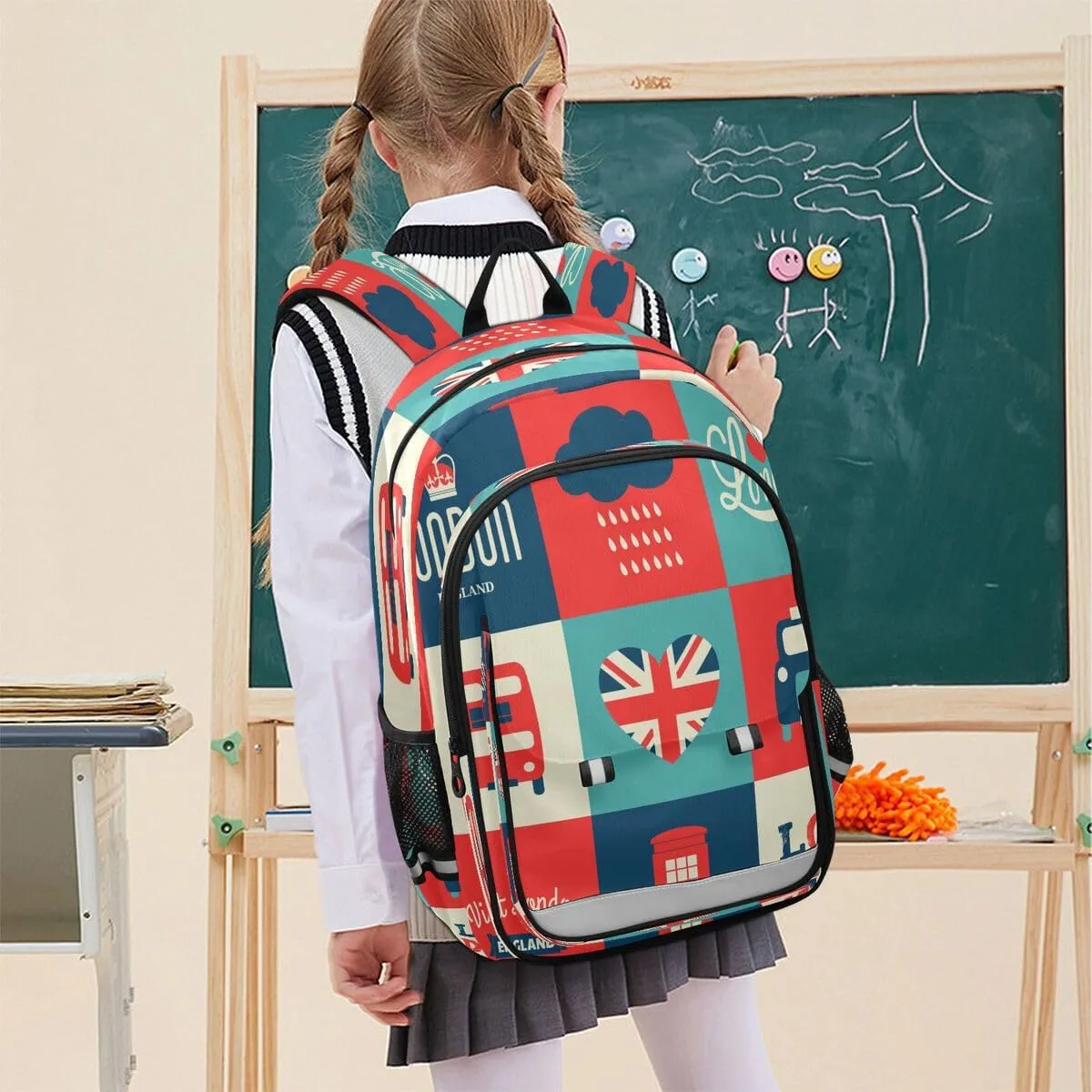 ALAZA London Symbols British Flag Union Jack Cartoon Backpack College Middle High School Bag Laptop Bag Casual Dayback Travel Business 17 inch