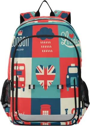 ALAZA London Symbols British Flag Union Jack Cartoon Backpack College Middle High School Bag Laptop Bag Casual Dayback Travel Business 17 inch