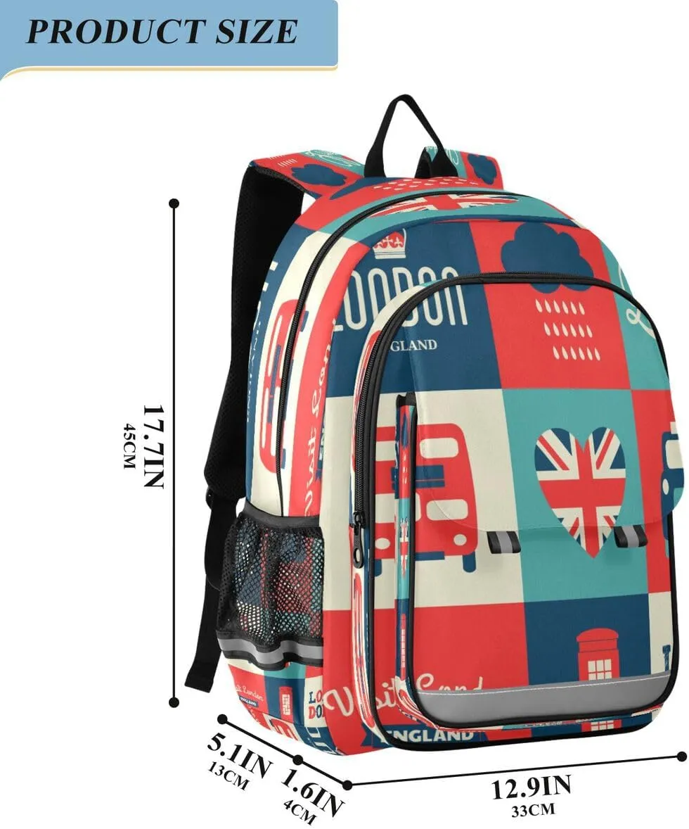 ALAZA London Symbols British Flag Union Jack Cartoon Backpack College Middle High School Bag Laptop Bag Casual Dayback Travel Business 17 inch