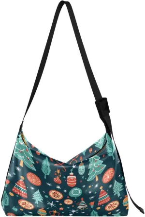 ALAZA Lovely Snowflake Pine Tree Leaf Blue Women's Leather Hobo Handbag Shoulder Bag Crossbody Casual Large Tote Bag Purse