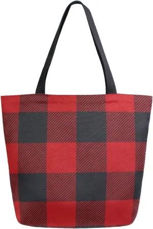 ALAZA Lumberjack Plaid Red and Black Squares Large Canvas Tote Bag for Women