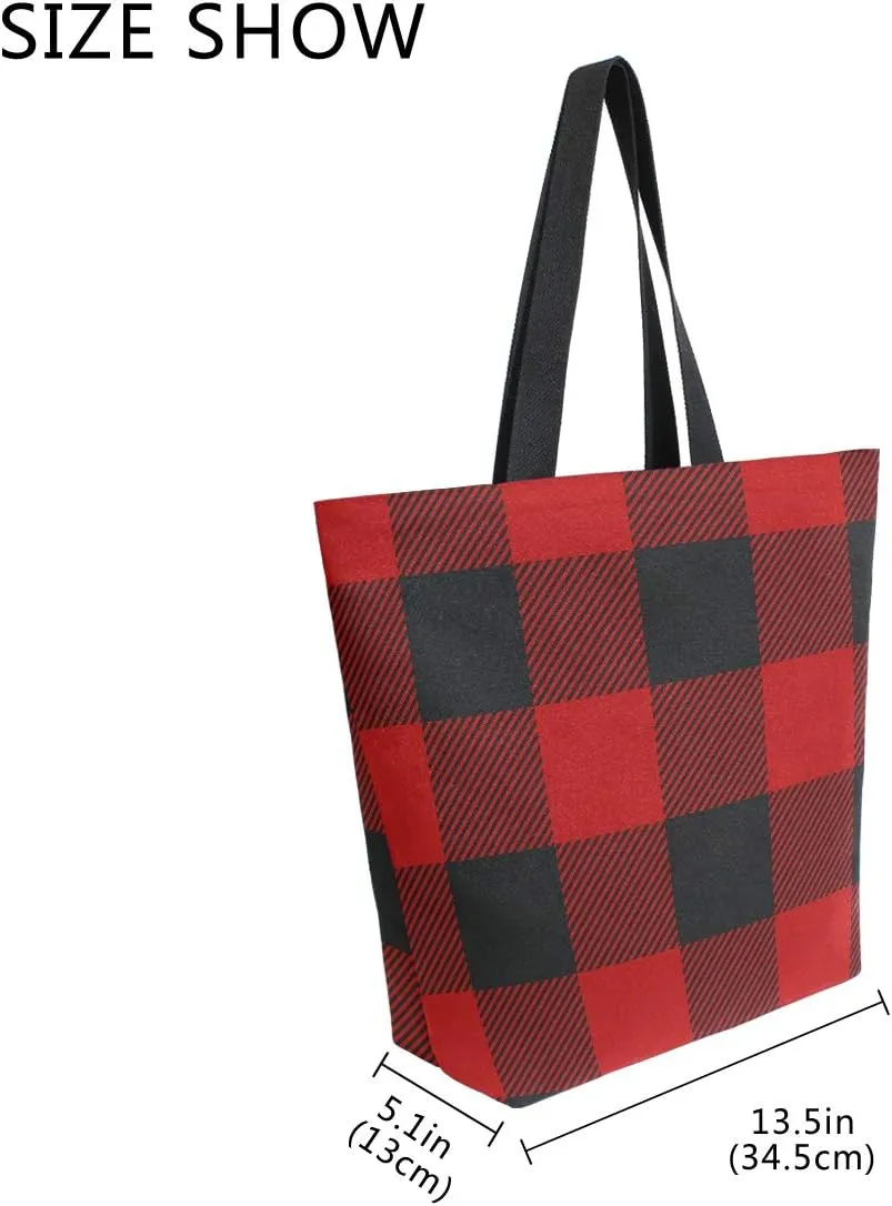 ALAZA Lumberjack Plaid Red and Black Squares Large Canvas Tote Bag for Women
