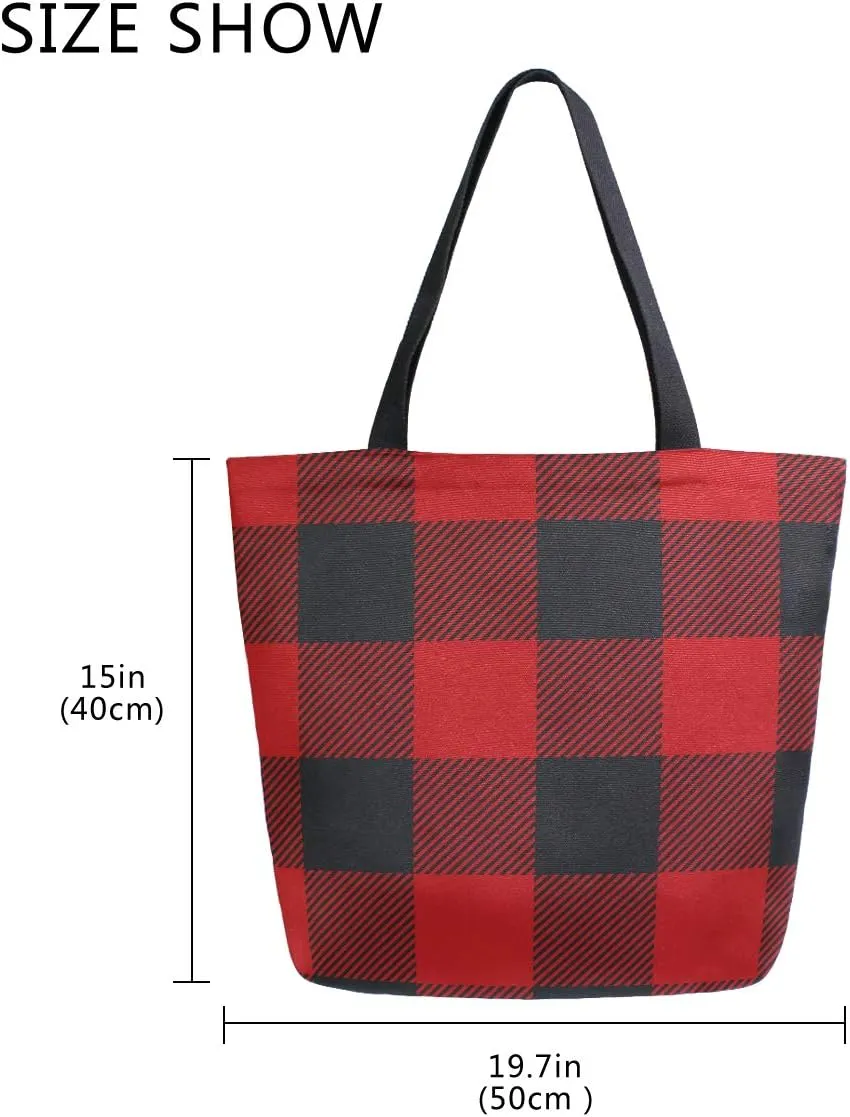 ALAZA Lumberjack Plaid Red and Black Squares Large Canvas Tote Bag for Women