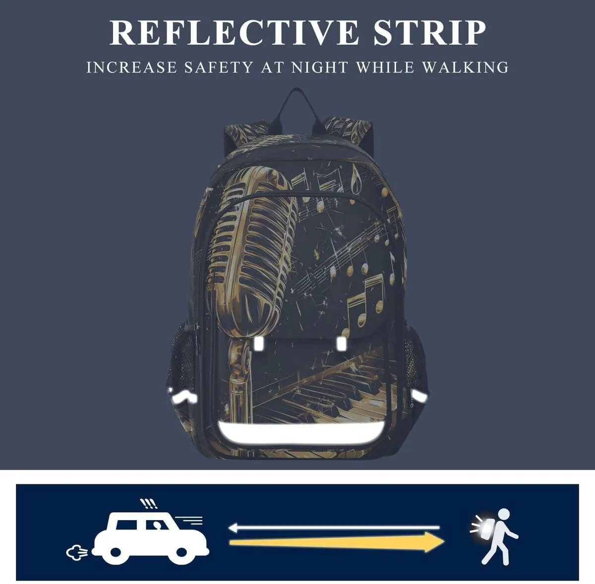 ALAZA Microphone Piano Keys Music Gold Black Backpack College Middle High School Bag Laptop Bag Casual Dayback Travel Business 17 inch