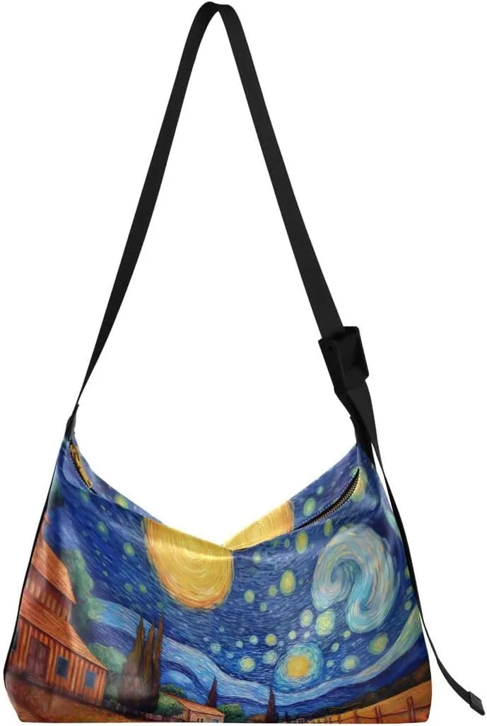 ALAZA Oil Painting Village Artwork Butterfly Women's Leather Hobo Handbag Shoulder Bag Crossbody Casual Large Tote Bag Purse