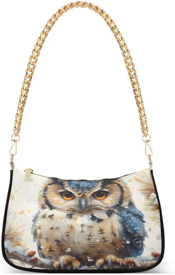 ALAZA Owl Snow Pine Tree Chian Shoulder Bag Handbags Tote Mini Clutch Purse Hobo Bag with Zipper Closure for Women