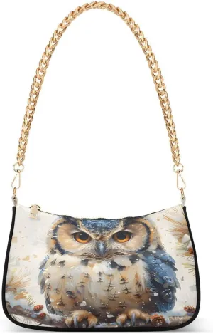 ALAZA Owl Snow Pine Tree Chian Shoulder Bag Handbags Tote Mini Clutch Purse Hobo Bag with Zipper Closure for Women