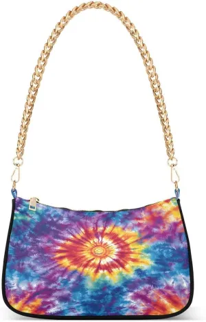 ALAZA Tie Dye Artwork Watercolor Chian Shoulder Bag Handbags Tote Mini Clutch Purse Hobo Bag with Zipper Closure for Women