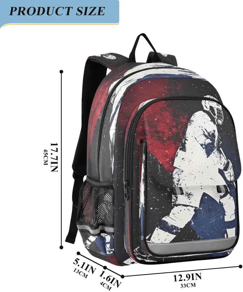 ALAZA Watercolor Ice Hockey Player Backpack College Middle High School Bag Laptop Bag Casual Dayback Travel Business 17 inch