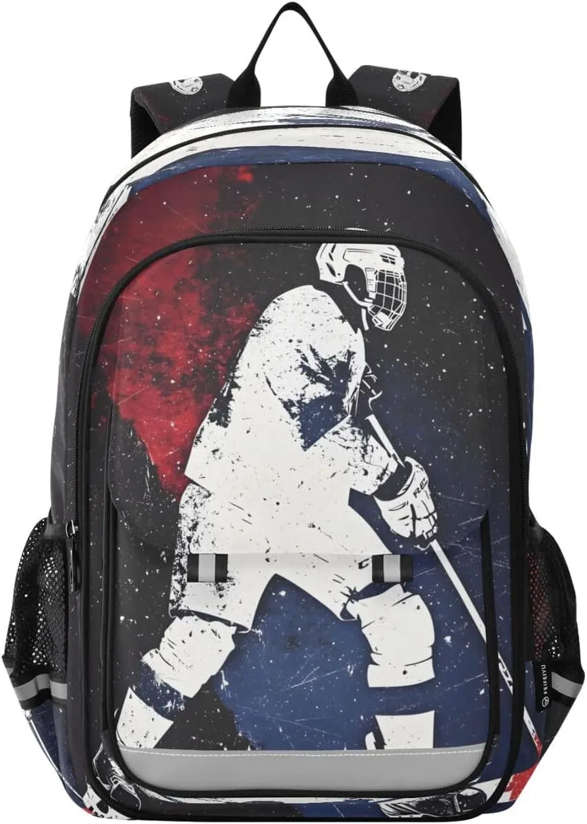 ALAZA Watercolor Ice Hockey Player Backpack College Middle High School Bag Laptop Bag Casual Dayback Travel Business 17 inch