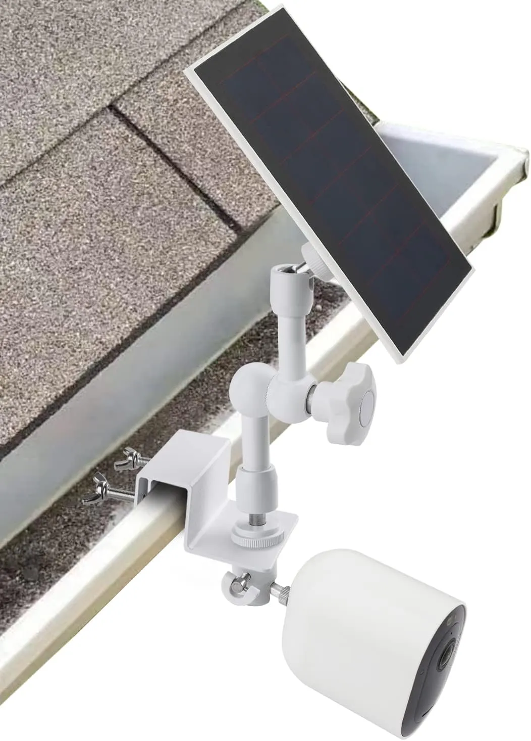 ALERTCAM 2-in-1 Weatherproof Gutter Mount for Arlo Solar Panel and Arlo Pro/Arlo Pro 2/Arlo Pro 3/Arlo Pro 4/Arlo Ulra Security Camera, Perfect Angle to Get Adequate Sunlight - White