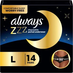 Always ZZZ Overnight Disposable Period Underwear for Women Sz L, 360° Coverage for Worry-Free Nights, 7 Count (Packaging May Vary)