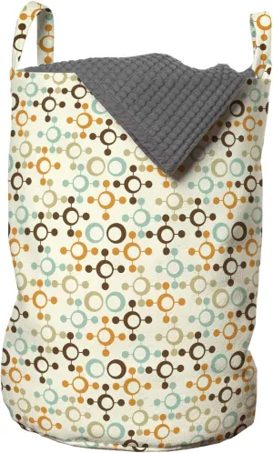 Ambesonne Abstract Laundry Bag, Funky Molecule Like with Circles and Dots Science Lab Theme, Hamper Basket with Handles Drawstring Closure for Laundromats, 13" x 19", Orange Grey Pale Blue