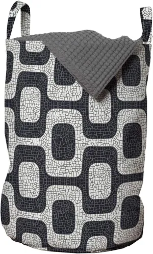 Ambesonne Abstract Laundry Bag, Modern White and Black Wave Pavement Pattern Fractal Looking Mosaic, Hamper Basket with Handles Drawstring Closure for Laundromats, 13" x 19", Black Pale Grey White