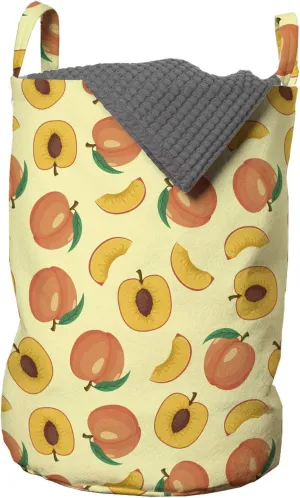 Ambesonne Peach Laundry Bag, Rhythmic Fresh Raw Sliced Fruits Warm Pastel Tones Illustration Print, Hamper Basket with Handles Drawstring Closure for Laundromats, 13" x 19", Pale Yellow Burnt Sienna
