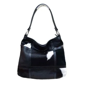Amelia Cowhide Patchwork Hobo Bag Black