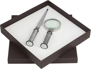 American Coin Treasures Coin Letter Opener & Magnifying Glass Mercury Dime- Antiqued Silvertone Brass Handle Gift Set-Genuine United States Coin