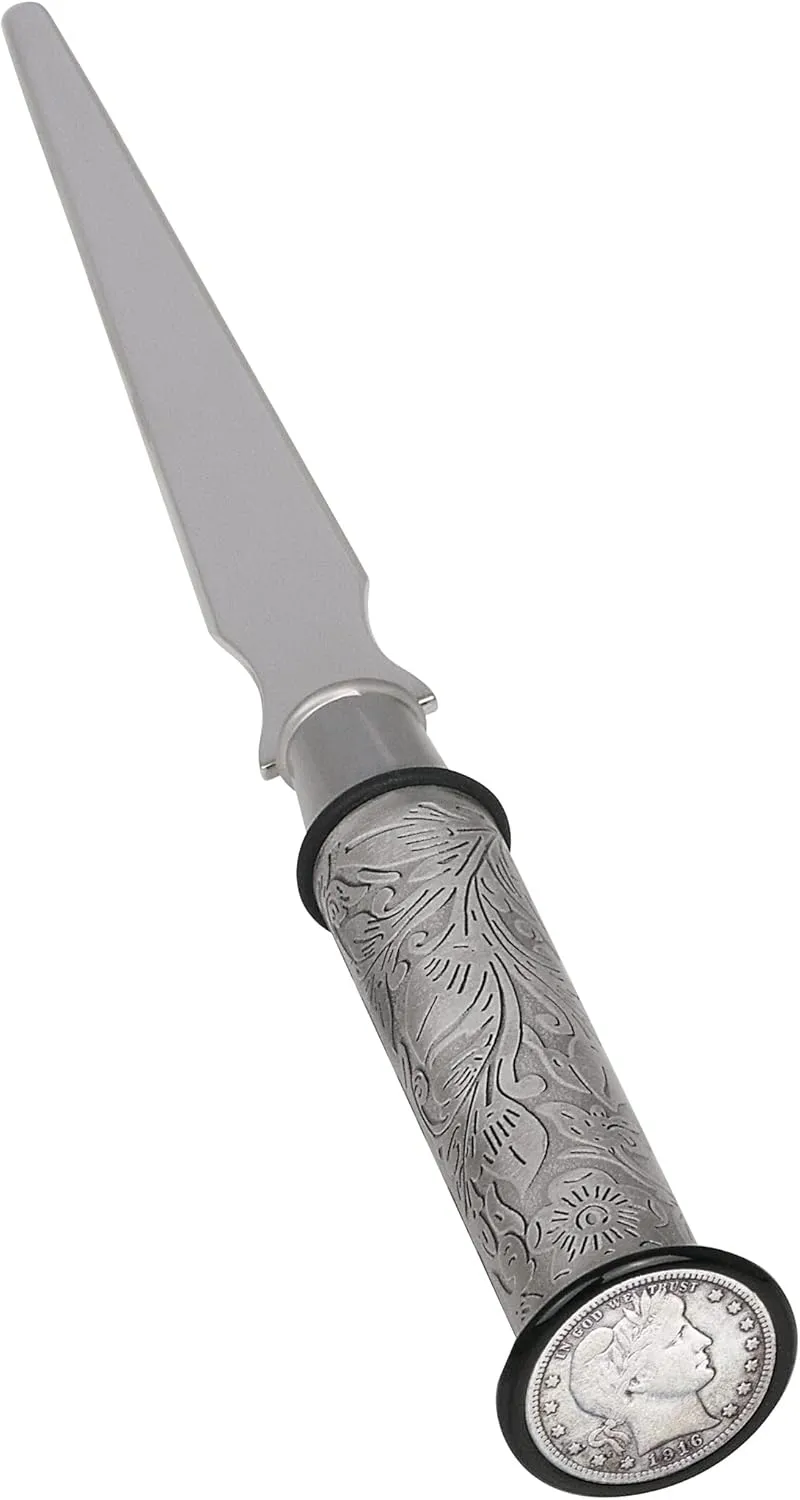 American Coin Treasures Coin Letter Opener Barber Dime- Antiqued Silvertone Brass Handle-Genuine United States Coin