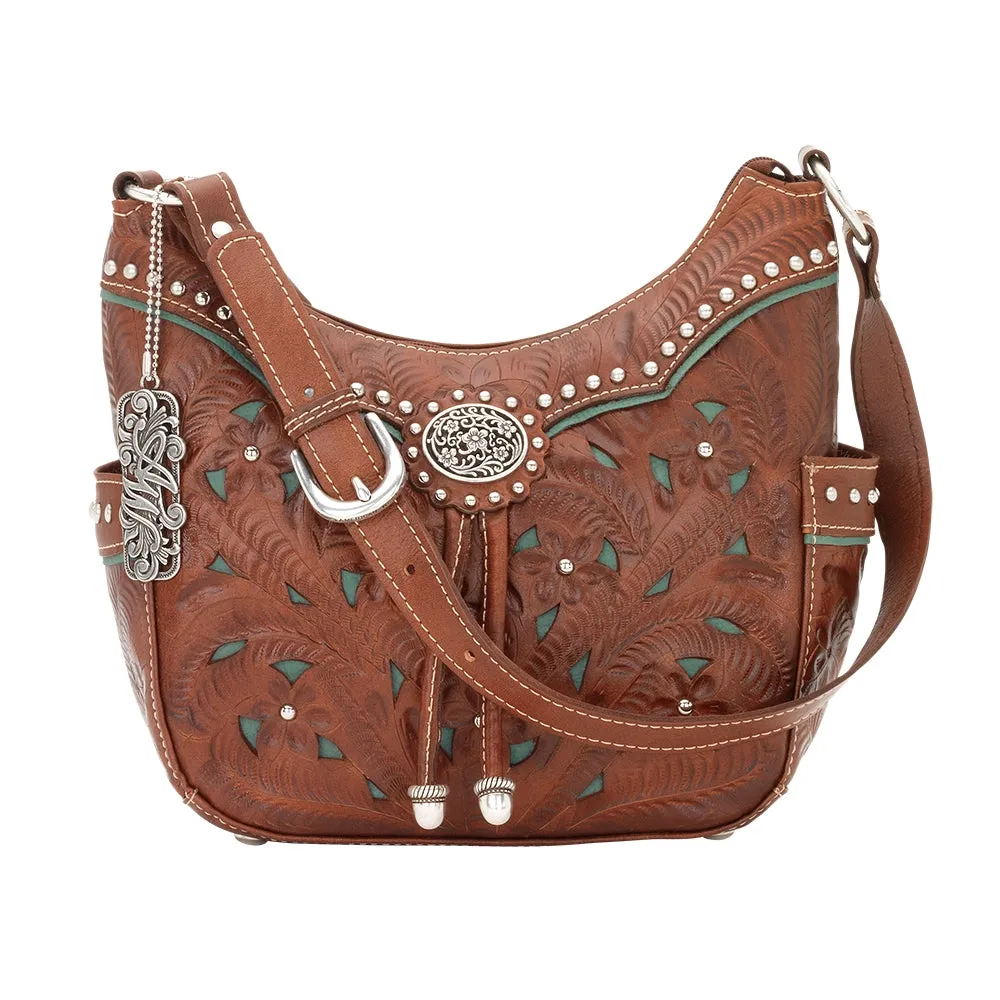 American West Lady Lace Zip Top Everyday Hobo With 2 Side Pockets