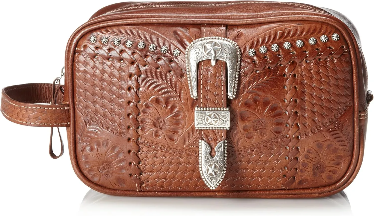 American West Leather Shave Kit/Toiletry Travel Bag - Retro Romance