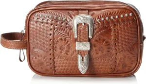 American West Leather Shave Kit/Toiletry Travel Bag - Retro Romance
