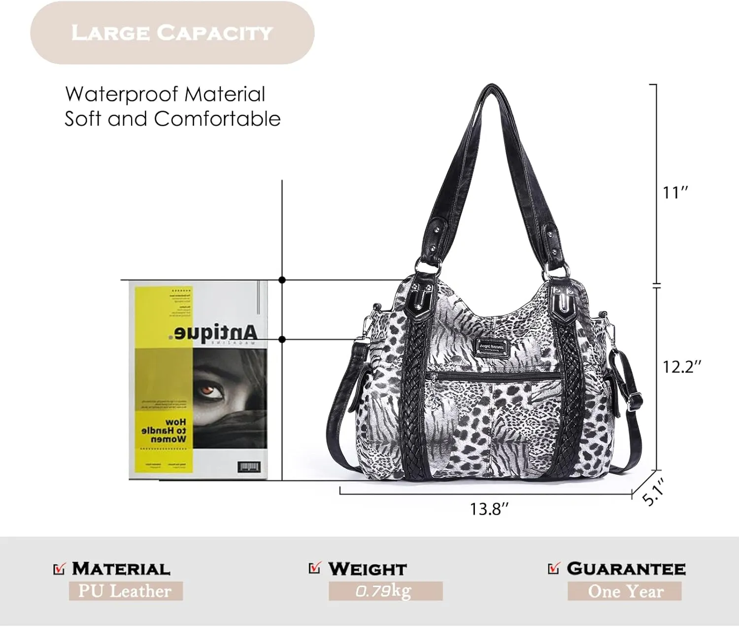 Angel Barcelo Roomy Fashion Hobo Womens Handbags Ladies Purse Satchel Shoulder Bags Tote Washed Leather Bag