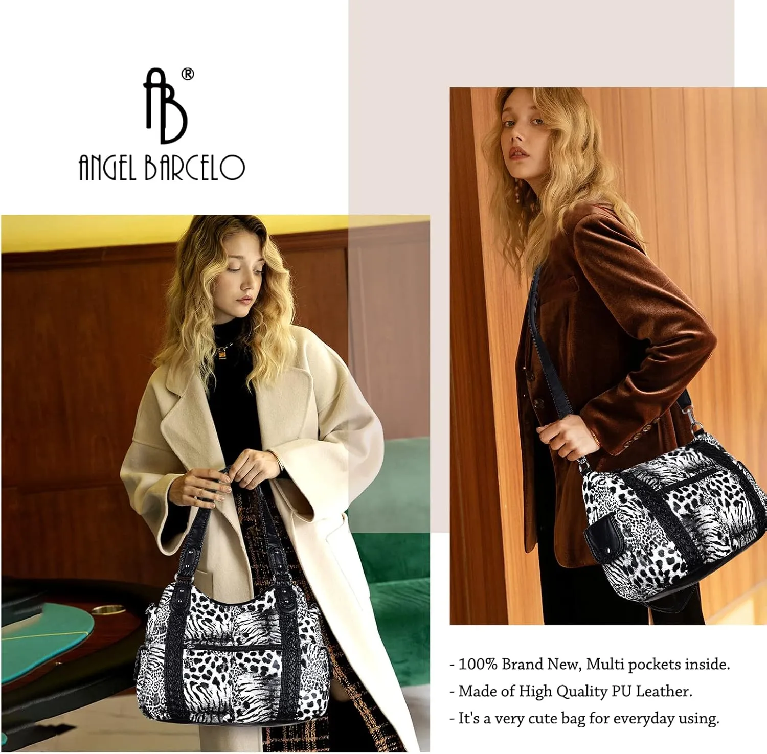 Angel Barcelo Roomy Fashion Hobo Womens Handbags Ladies Purse Satchel Shoulder Bags Tote Washed Leather Bag