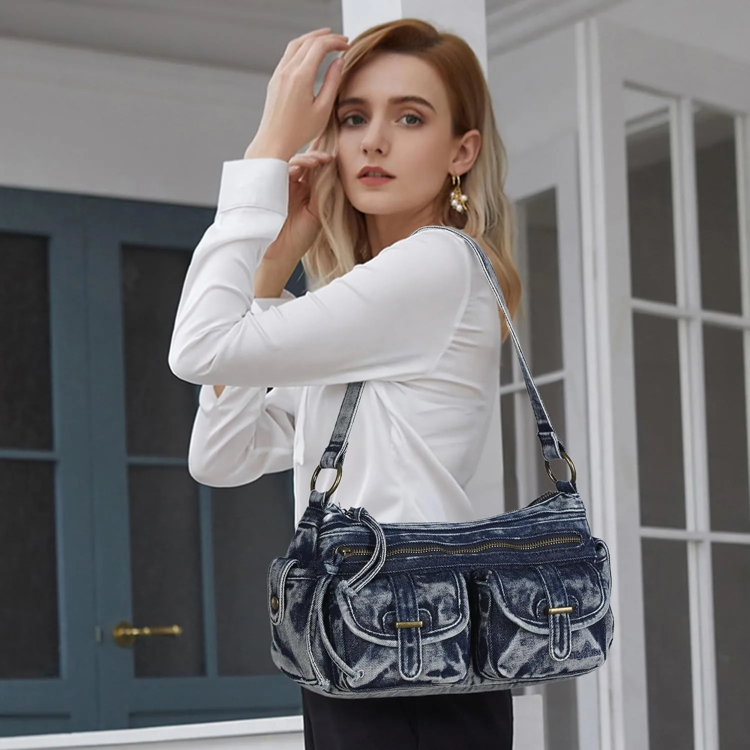 Angel Kiss Hobo Purses for Women Crossbody Shoulder Bag Ladies Multi Pocket Handbags with Adjustable Shoulder Strap