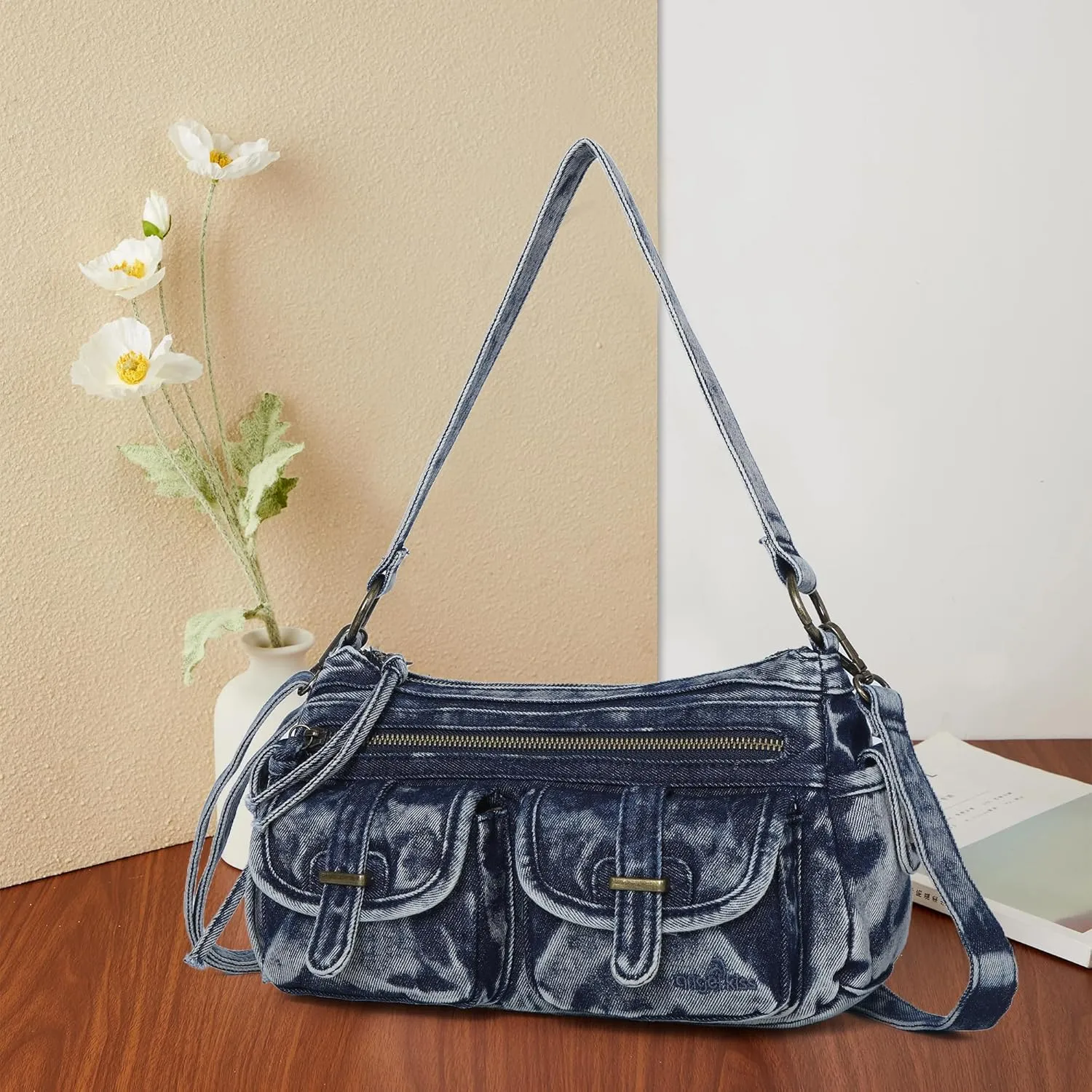 Angel Kiss Hobo Purses for Women Crossbody Shoulder Bag Ladies Multi Pocket Handbags with Adjustable Shoulder Strap