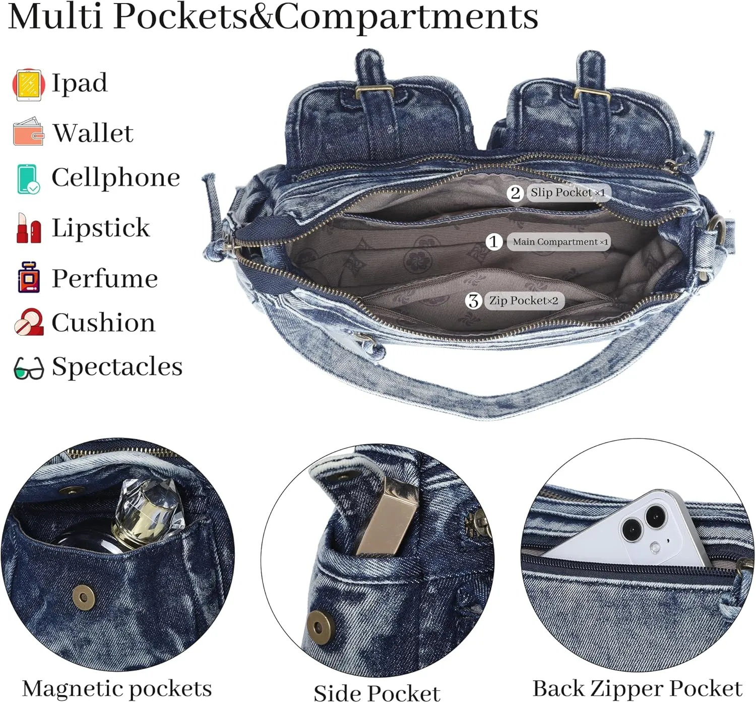 Angel Kiss Hobo Purses for Women Crossbody Shoulder Bag Ladies Multi Pocket Handbags with Adjustable Shoulder Strap