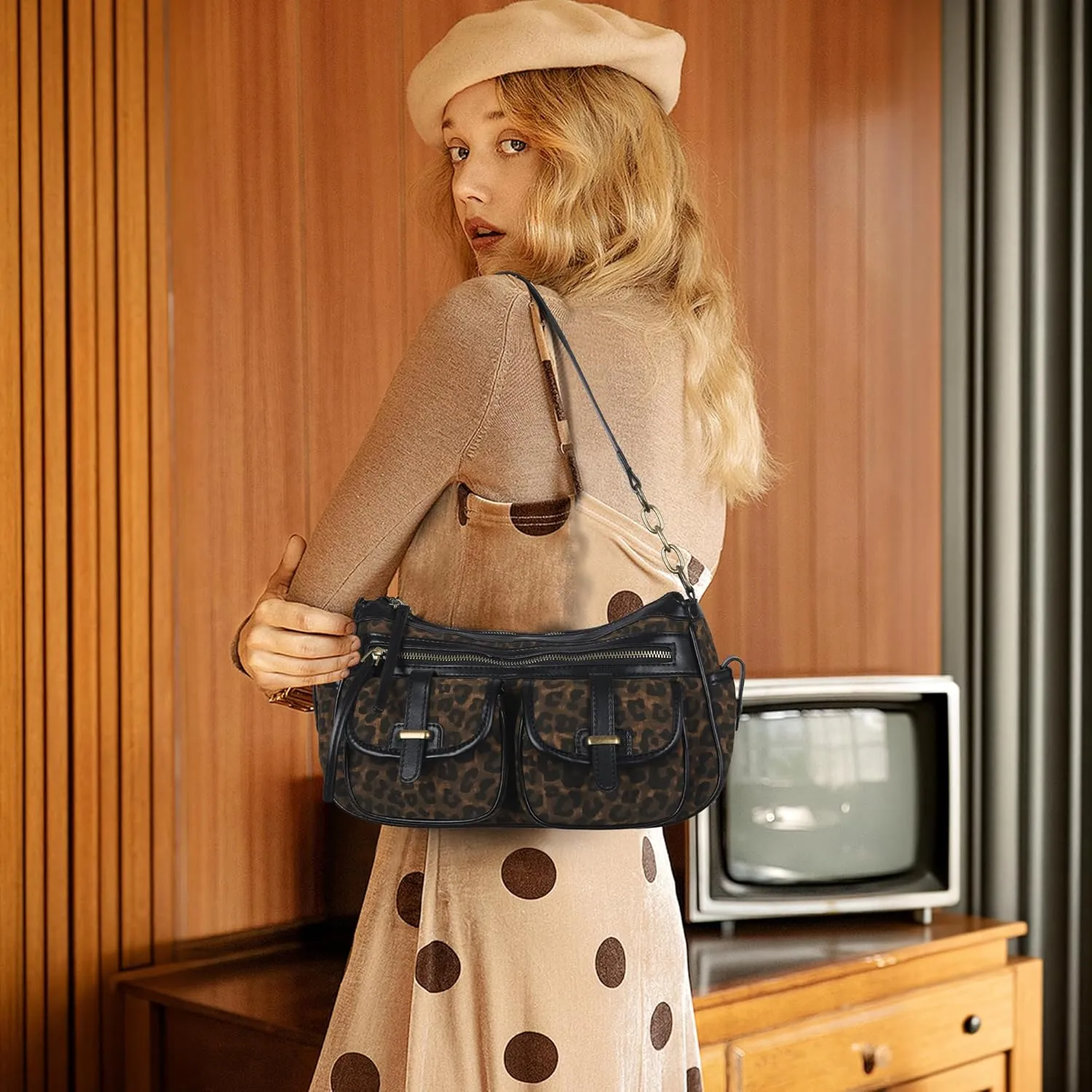 Angel Kiss Hobo Purses for Women Crossbody Shoulder Bag Ladies Multi Pocket Handbags with Adjustable Shoulder Strap