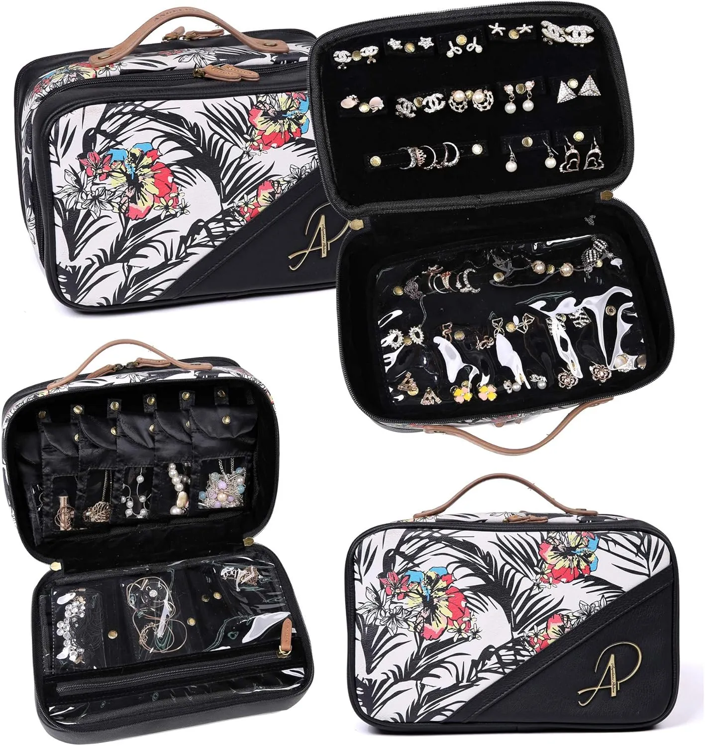 Angelina's Palace Beynac Large Jewelry Case Women's Travel Organizer Bag Big Capacity Storage with Detachable Necklace Earring Ring Pouches Train Jewelry Case(Lost in Paradise)