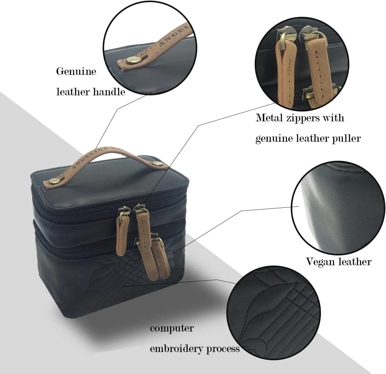 Angelina's Palace Jewelry Organizer Boxes for Women Girls,Eiger Small Travel Jewelry Case Storage Bag with Detachable Necklace Earring Bracelet Ring Pouches（Memory Black）