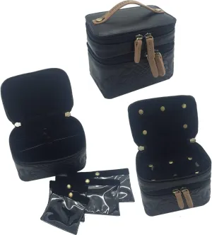 Angelina's Palace Jewelry Organizer Boxes for Women Girls,Eiger Small Travel Jewelry Case Storage Bag with Detachable Necklace Earring Bracelet Ring Pouches（Memory Black）
