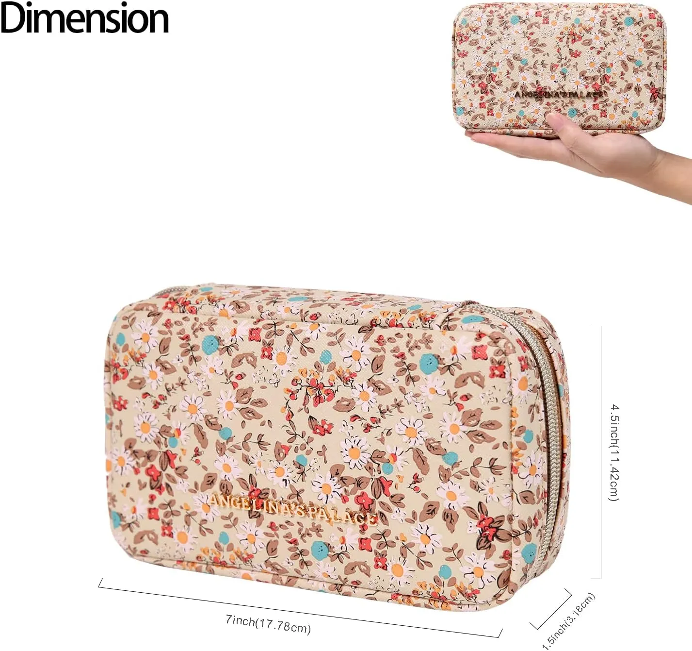 Angelina's Palace Small Waterproof Jewelry Organizer Case Vegan Leather Travel Storage Bag Bridesmaid Gifts for Necklace Earring Bracelet Ring(blossom tan)