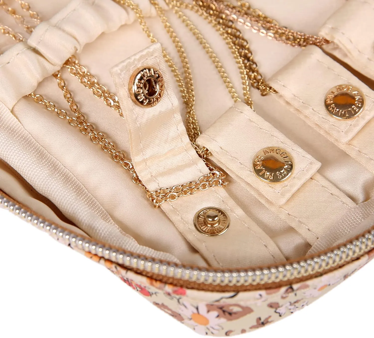 Angelina's Palace Small Waterproof Jewelry Organizer Case Vegan Leather Travel Storage Bag Bridesmaid Gifts for Necklace Earring Bracelet Ring(blossom tan)