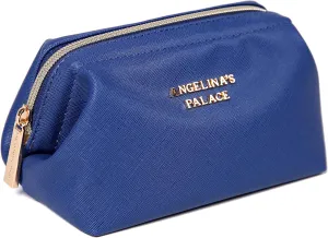 Angelina's Palace Vegan Leather Waterproof Travel Cosmetic Bag Toiletry Organizer Makeup Pouches(dark chambray)