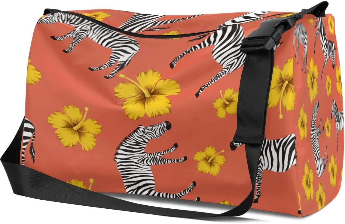 Animal Zebra Flower Small Gym Bag for Men Women Workout Sport Duffle Bag Waterproof Weekender Overnight Bag Lightweight Carry on Tote Bag Crossbody Shoulder Travel Bag for Swim Yoge Dance