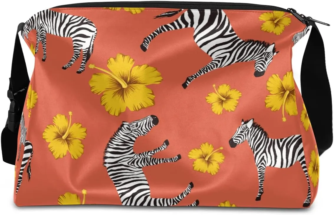 Animal Zebra Flower Small Gym Bag for Men Women Workout Sport Duffle Bag Waterproof Weekender Overnight Bag Lightweight Carry on Tote Bag Crossbody Shoulder Travel Bag for Swim Yoge Dance