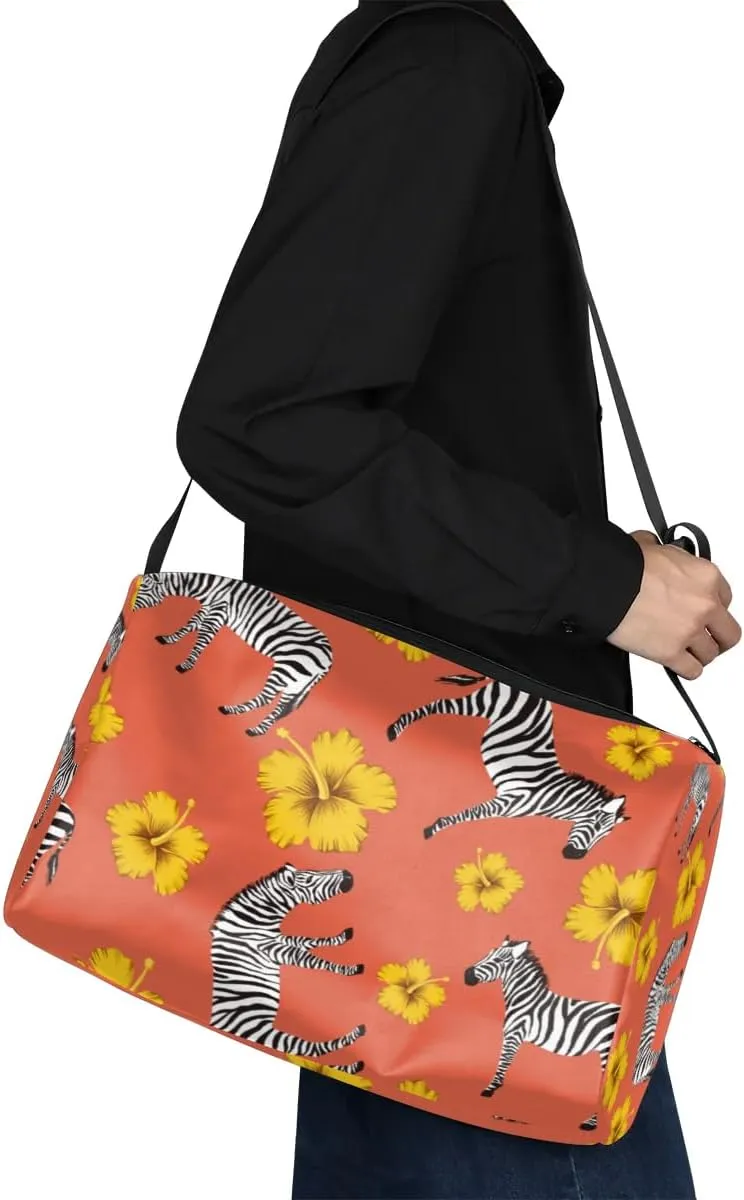 Animal Zebra Flower Small Gym Bag for Men Women Workout Sport Duffle Bag Waterproof Weekender Overnight Bag Lightweight Carry on Tote Bag Crossbody Shoulder Travel Bag for Swim Yoge Dance