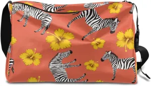 Animal Zebra Flower Small Gym Bag for Men Women Workout Sport Duffle Bag Waterproof Weekender Overnight Bag Lightweight Carry on Tote Bag Crossbody Shoulder Travel Bag for Swim Yoge Dance